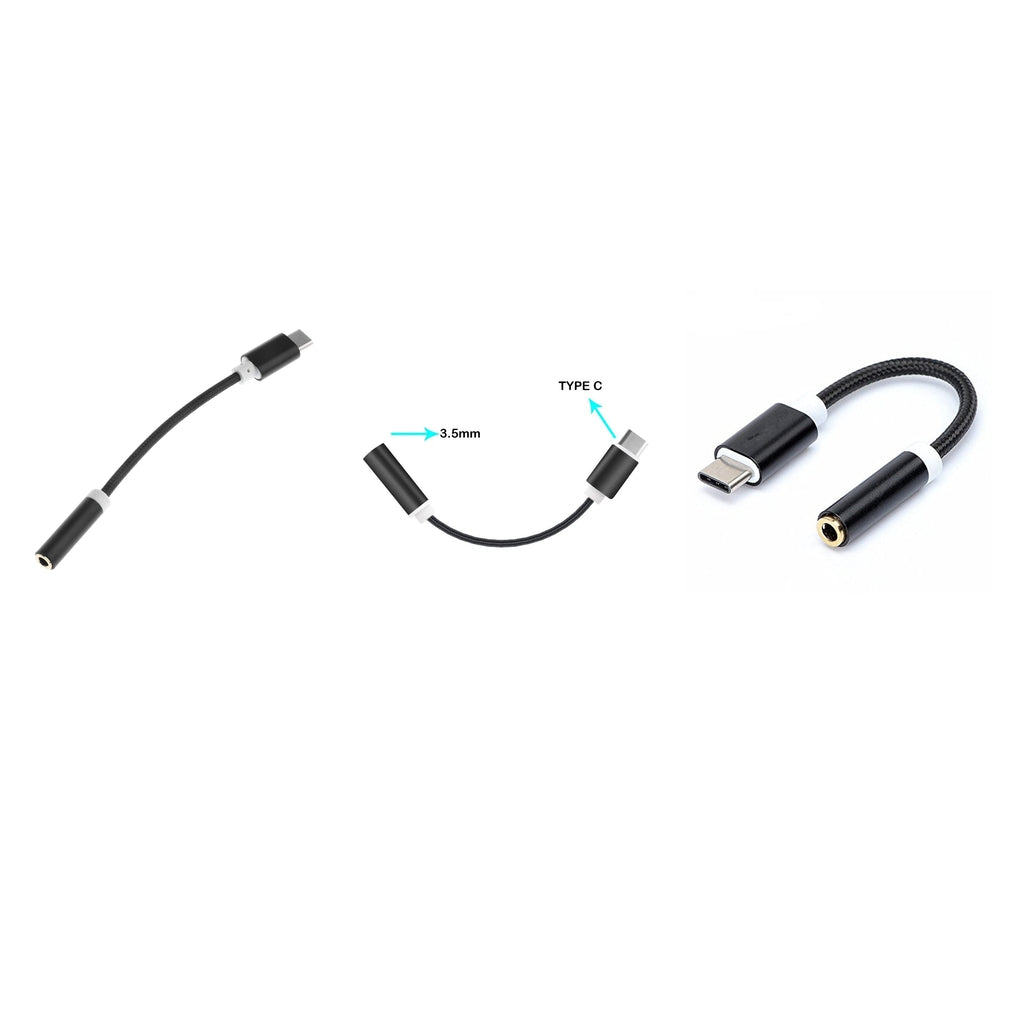 3 X USB-C Type C to 3.5 mm Headphone Jack Adapter Earphone Audio Cable Black