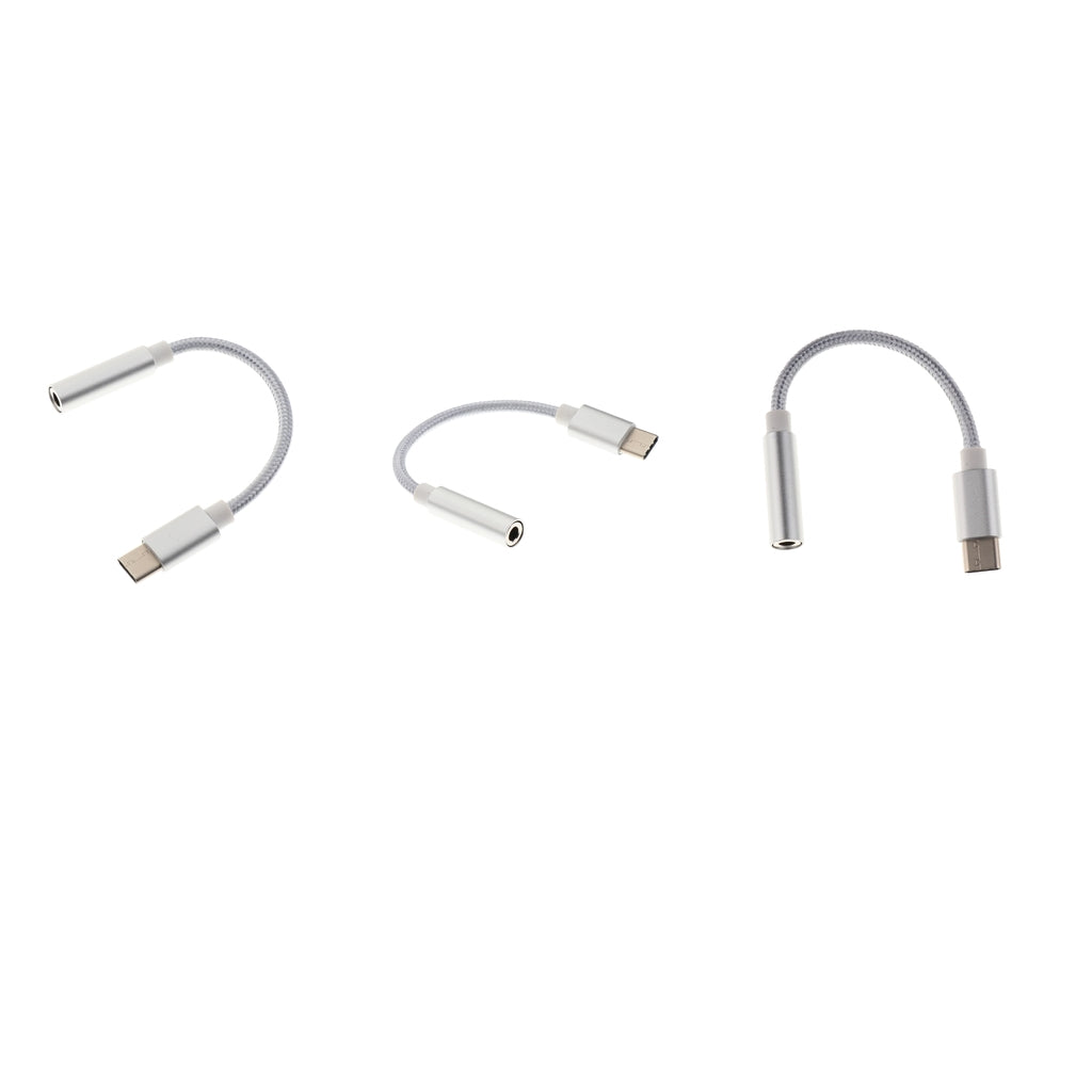 3 XUSB-C Type C to 3.5 mm Headphone Jack Adapter Earphone Audio Cable Silver