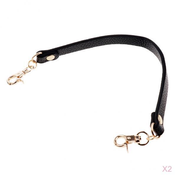 2Pieces PU Leather Short Handbag Bag Strap Replacement Purse Handle Black