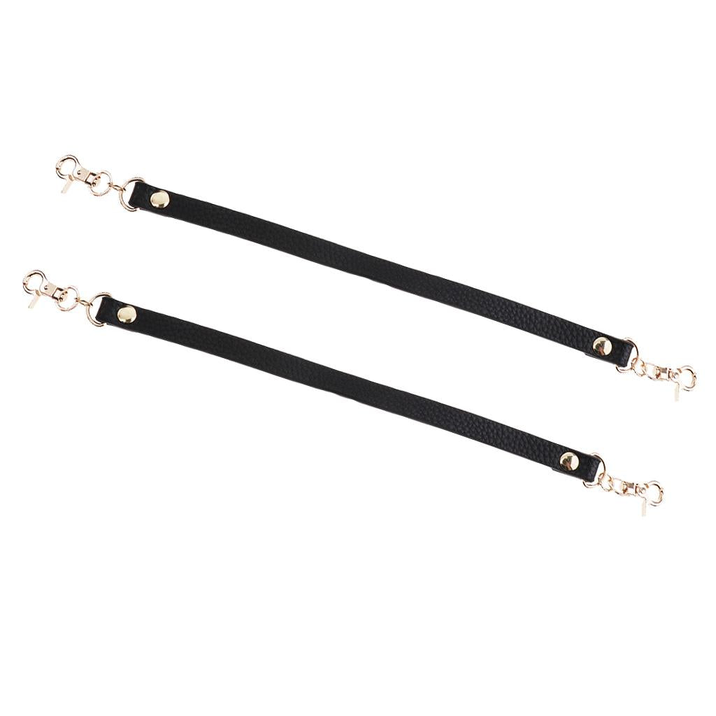 2Pieces PU Leather Short Handbag Bag Strap Replacement Purse Handle Black