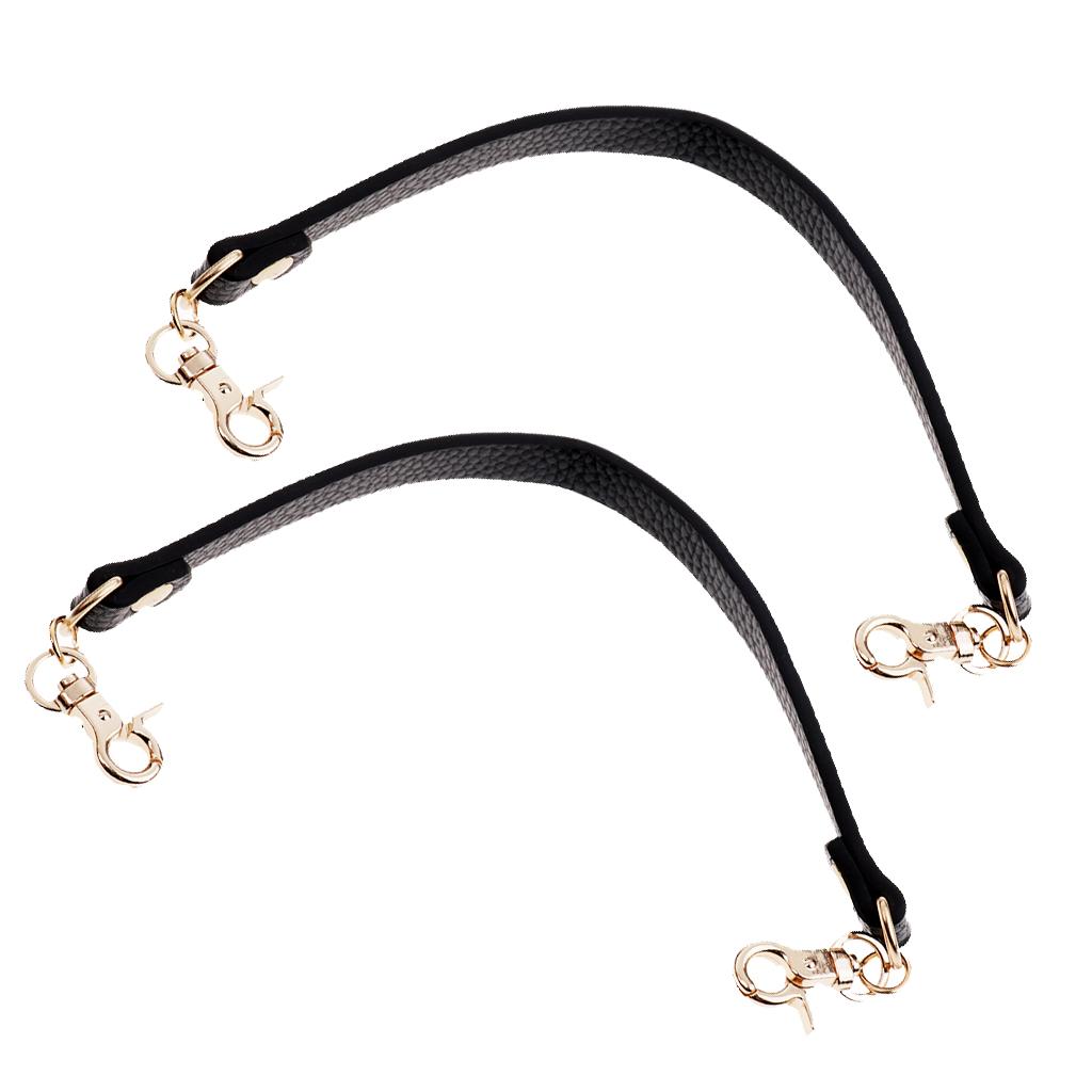 2Pieces PU Leather Short Handbag Bag Strap Replacement Purse Handle Black