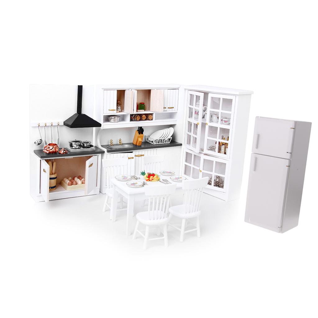 1/12 Dollhouse Miniature Wood Kitchen Cabinet Fridge Furniture Kit Accessory