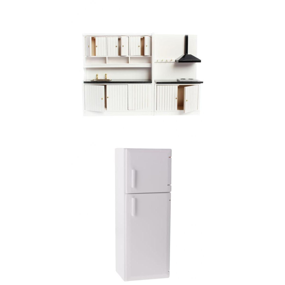1/12 Dollhouse Miniature Wood Kitchen Cabinet Fridge Furniture Kit Accessory