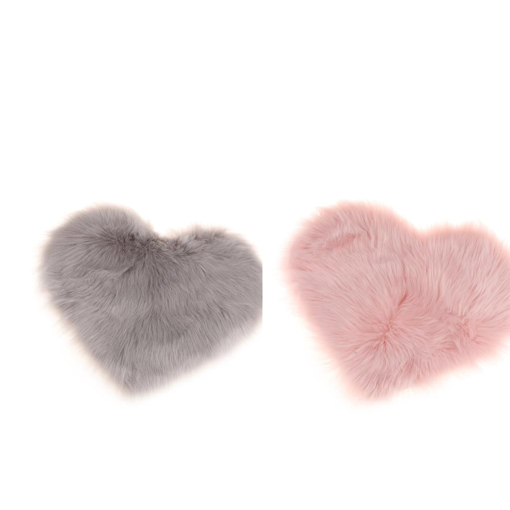 2Pieces 40x50cm Shaggy Heart Shape Area Rug Floor Carpet Mat Cushion Pad