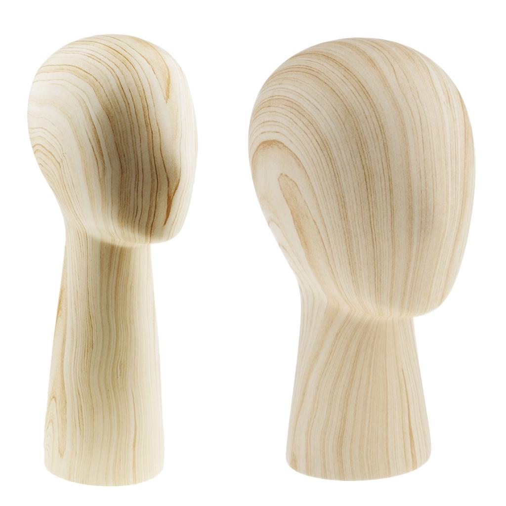 2x Wood Pattern Mannequin Manikin Head Model Hair Wigs Cap Hat Display Stand