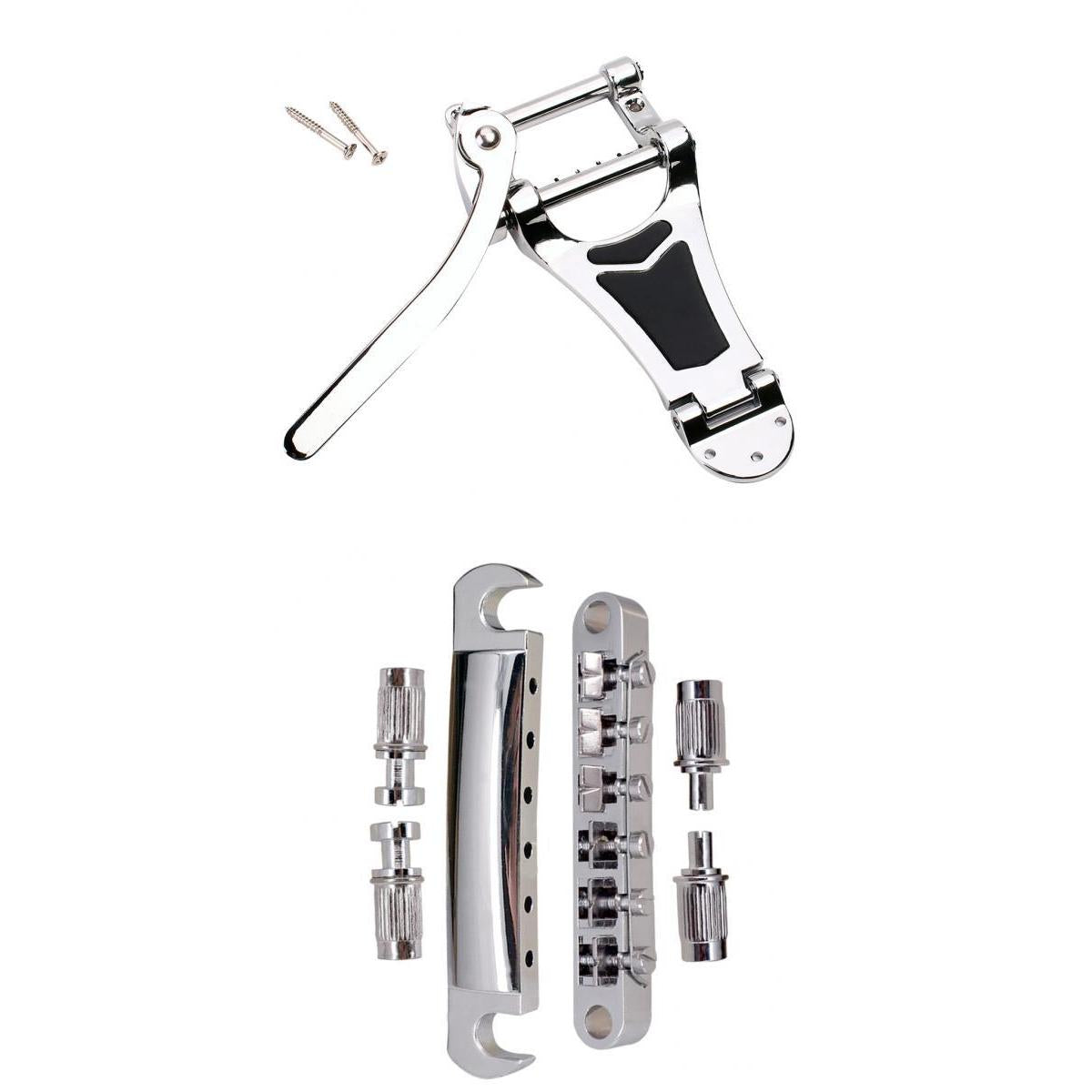Chrome Vibrato Tremolo Bridge with Roller Saddle Bridge Tailpiece Set for LP