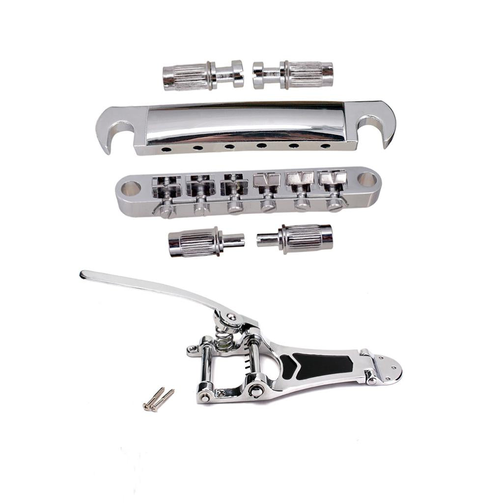 Chrome Vibrato Tremolo Bridge with Roller Saddle Bridge Tailpiece Set for LP