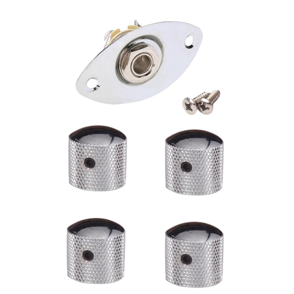 4pcs Screw Fixing Tone & Volume Knobs with 1/4'' Oval Indented Jack Plate