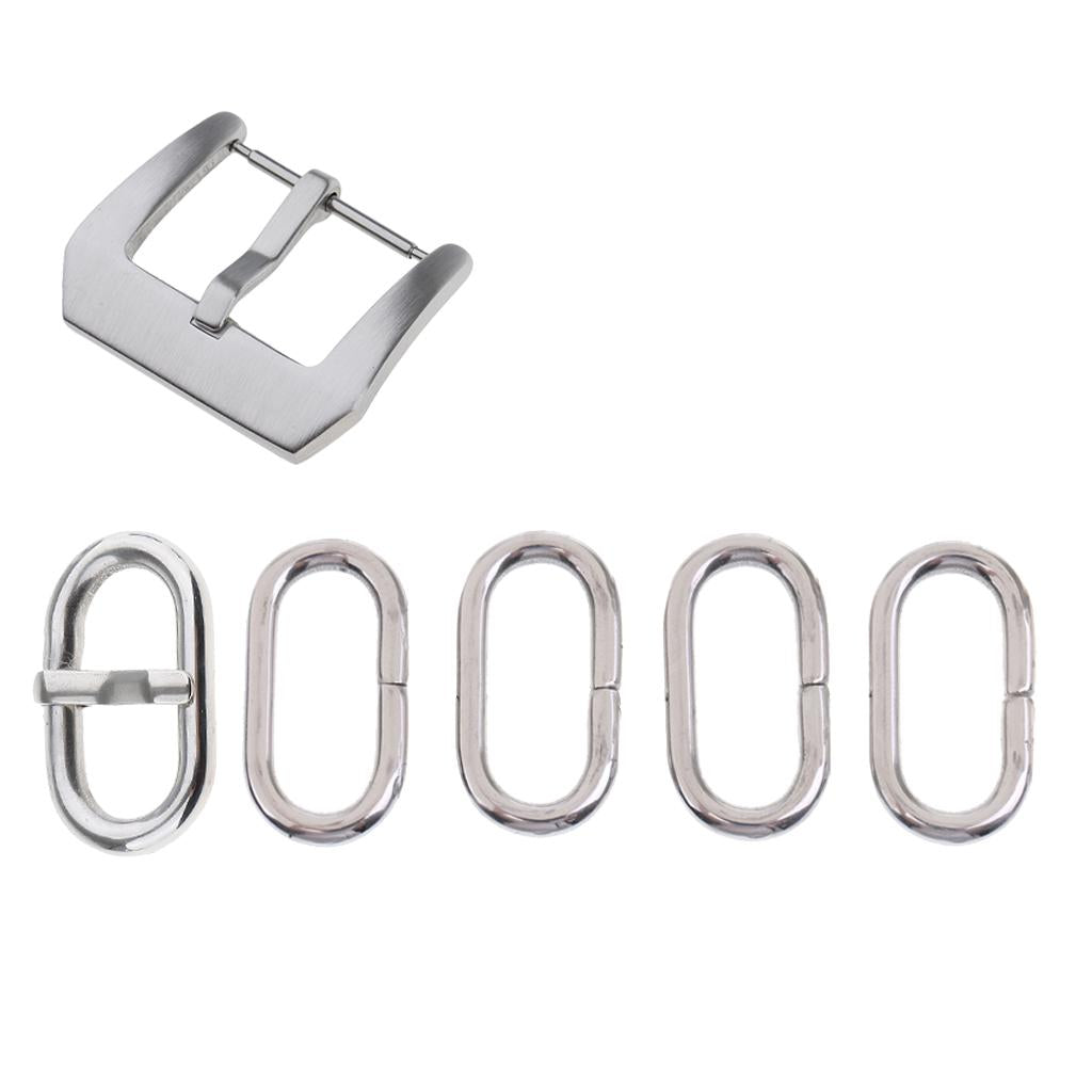 6 Pieces Stainless Steel Watch Band Retainer Loop Ring with Buckle 24mm