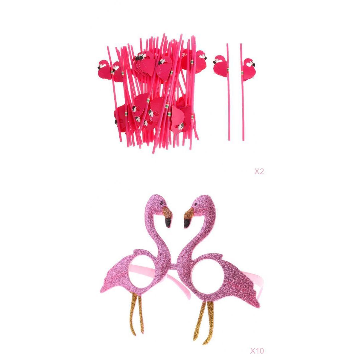 10 Pieces Tropical Flamingo Sunglassess 50 Pieces Hawaiian Flamingo Straws