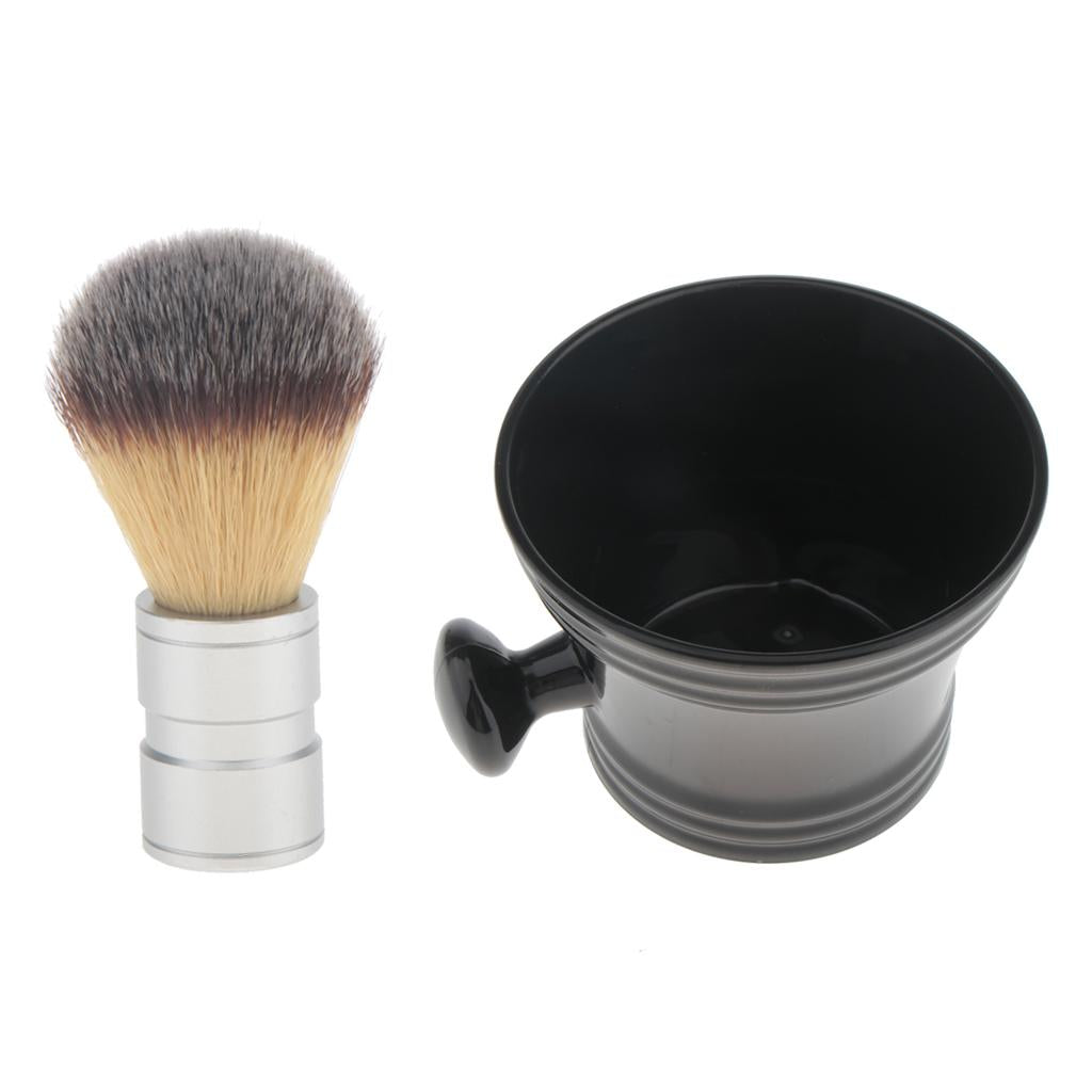 Barber Men's High Density Nylon Hair Shaving Brush +Plastic Soap Mug Bowl