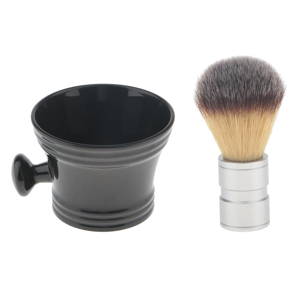 Barber Men's High Density Nylon Hair Shaving Brush +Plastic Soap Mug Bowl