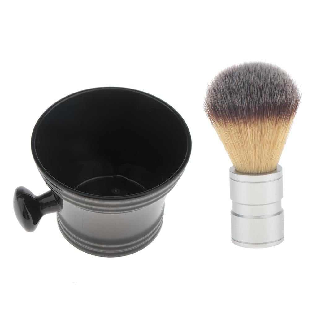 Barber Men's High Density Nylon Hair Shaving Brush +Plastic Soap Mug Bowl