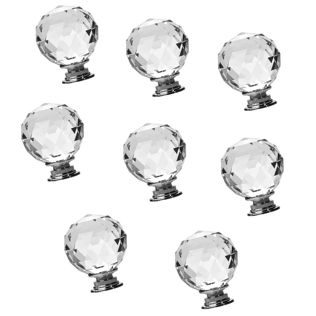 8x Clear Crystal Glass Door Knob Drawer Cabinet Furniture Bin Handle Knob