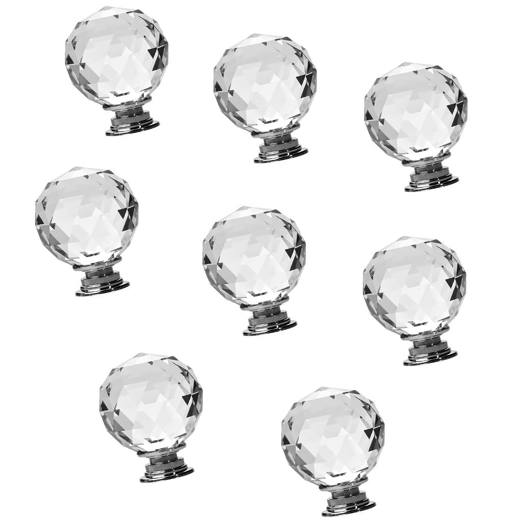 8x Clear Crystal Glass Door Knob Drawer Cabinet Furniture Bin Handle Knob