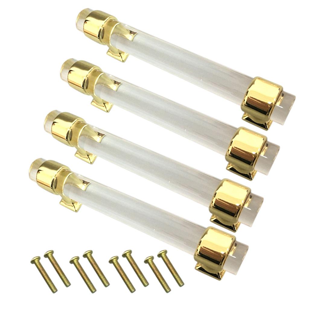 4Pcs 96mm Acrylic Door Pull Knob Cabinet Cupboard Handle Hardware Gold