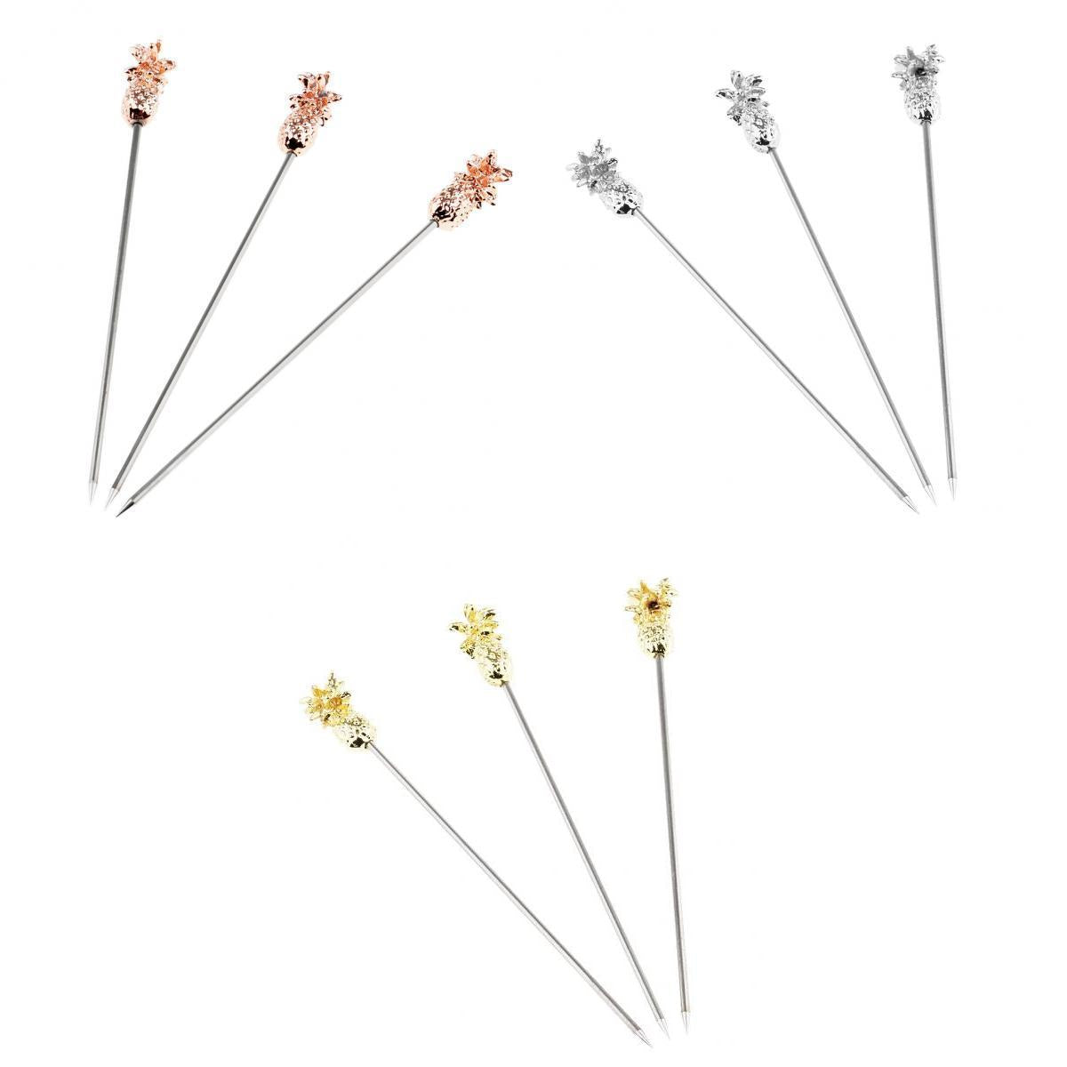 9X Stainless Steel Cocktail Picks Martini Fruit Stick for Party Gold