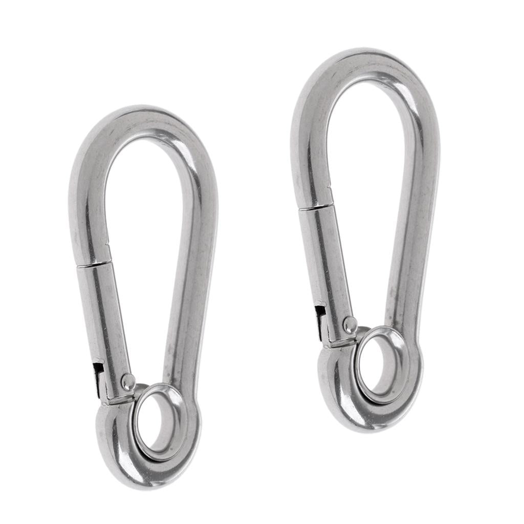 1 Pair Stainless Steel Climbing Carabiner with Eye for Climbing/ Hiking 80mm