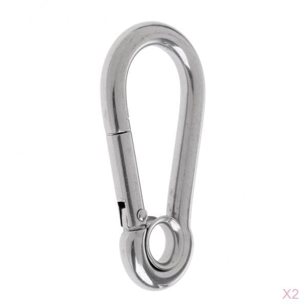 1 Pair Stainless Steel Climbing Carabiner with Eye for Climbing/ Hiking 80mm