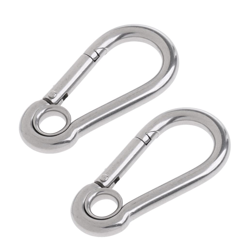 1 Pair Stainless Steel Climbing Carabiner with Eye for Climbing/ Hiking 80mm