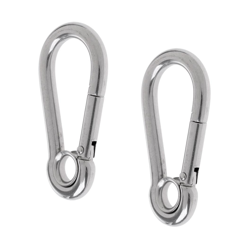 1 Pair Stainless Steel Climbing Carabiner with Eye for Climbing/ Hiking 80mm