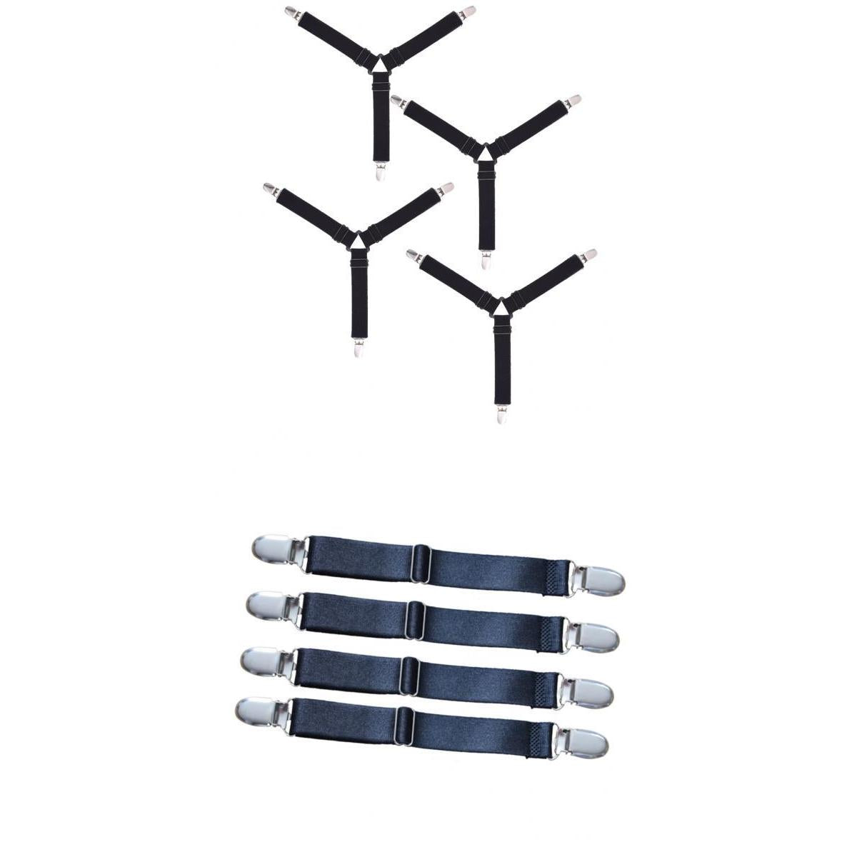 8 Pieces Black Bed Sheet Grippers Suspenders Fastener Clips 3-Head & 2-Head