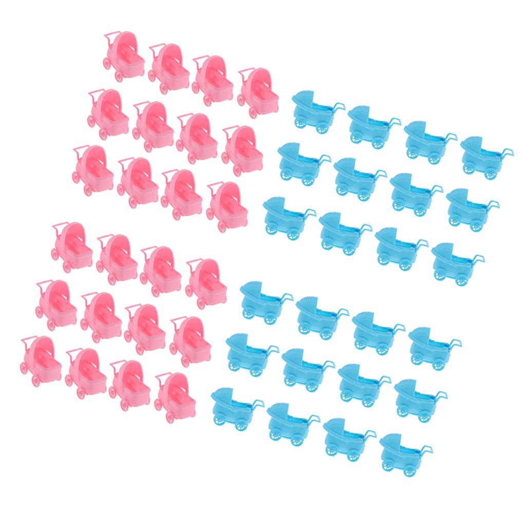 48 Pieces Plastic Baby Carriage Baby Shower Decoration Party Favor Pink+Blue
