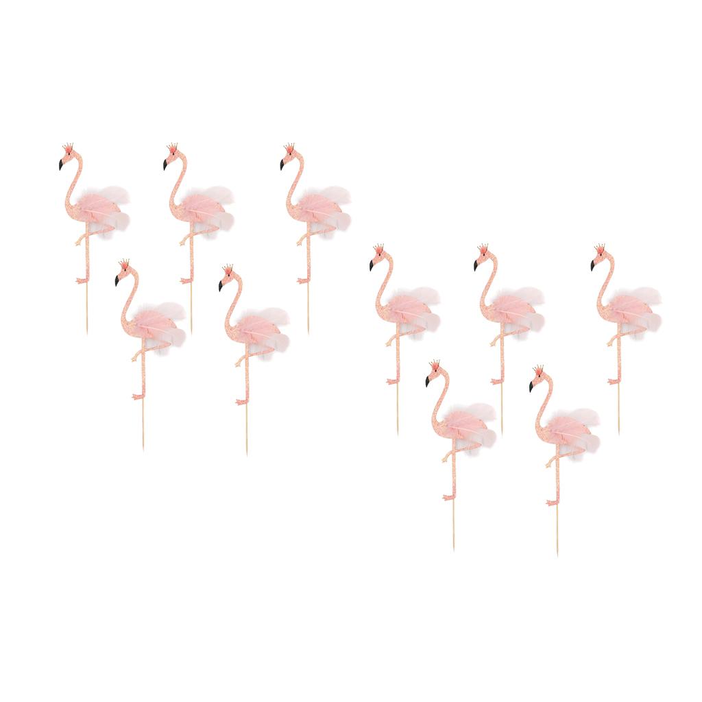 10Pieces Glitter Tropical Flamingo Cake Toppers Baby Shower Party Decoration