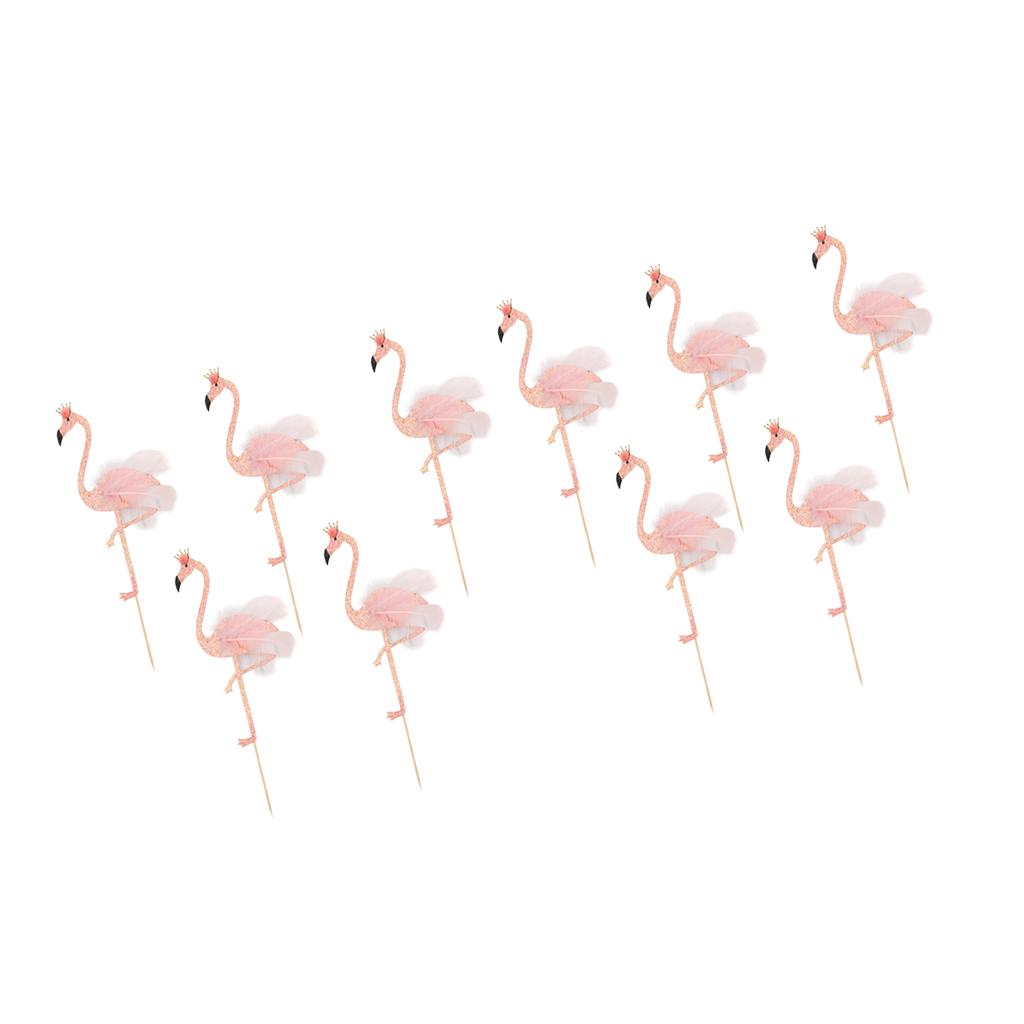10Pieces Glitter Tropical Flamingo Cake Toppers Baby Shower Party Decoration