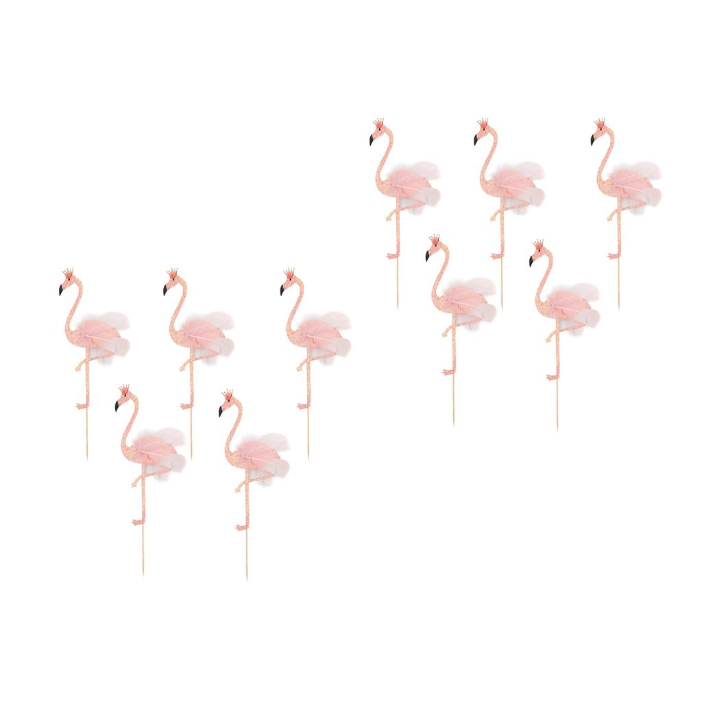 10Pieces Glitter Tropical Flamingo Cake Toppers Baby Shower Party Decoration