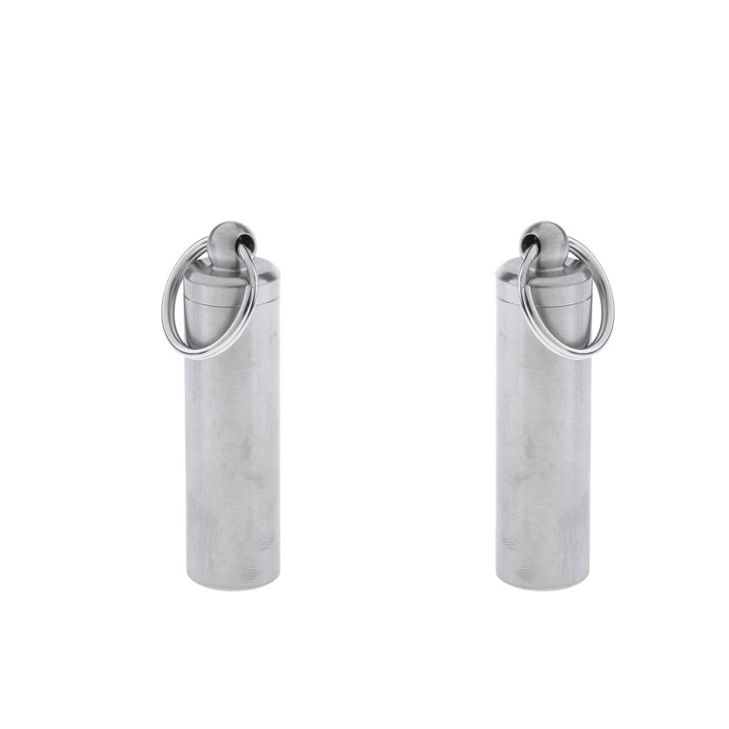 2pcs Waterproof Stainless Steel Capsule Holder Pill Container Box Key Ring