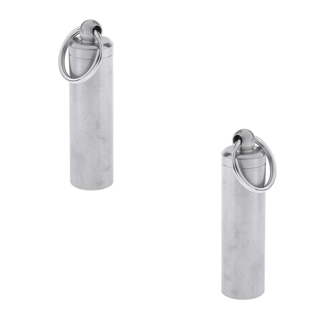 2pcs Waterproof Stainless Steel Capsule Holder Pill Container Box Key Ring