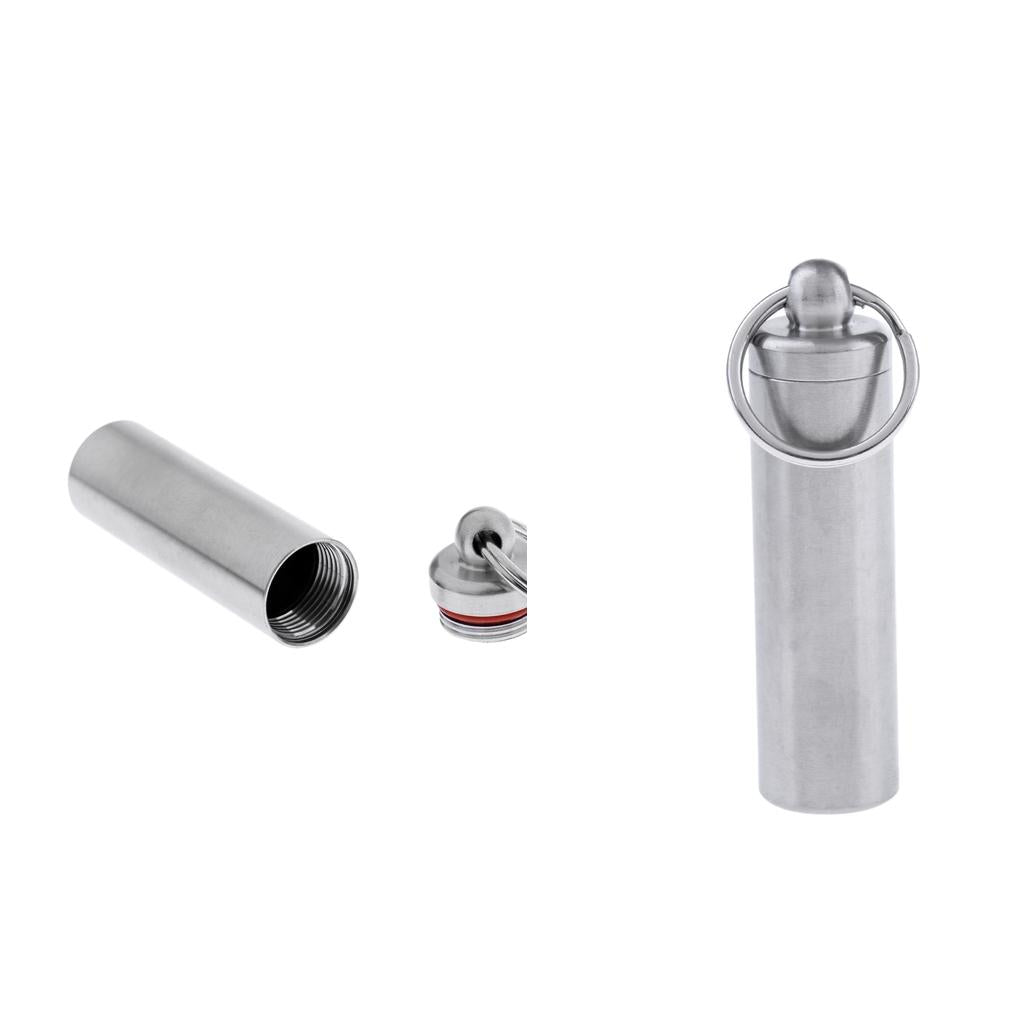 2pcs Waterproof Stainless Steel Capsule Holder Pill Container Box Key Ring