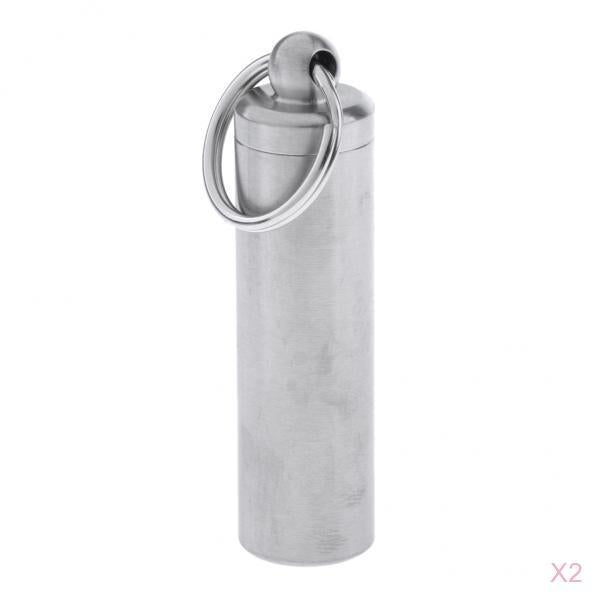 2pcs Waterproof Stainless Steel Capsule Holder Pill Container Box Key Ring
