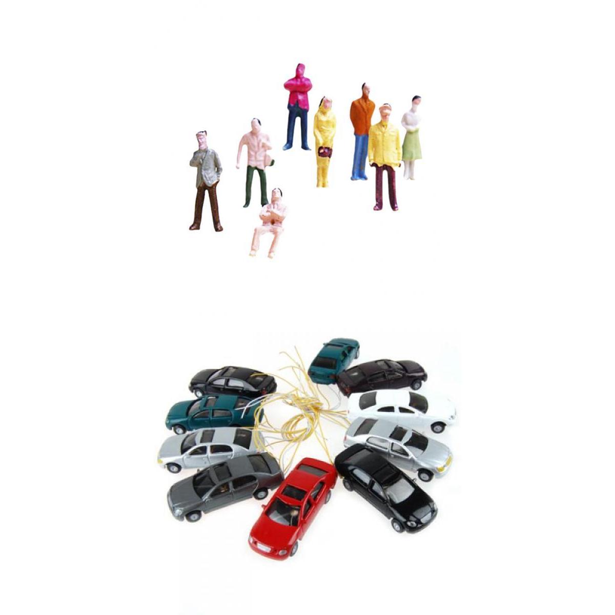 100pcs Painted Passenger Figures + 10pcs Model Car w/ Lights Diorama Scenery