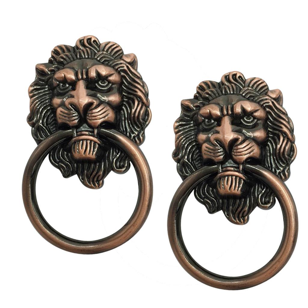 2x Lion Head Design Door Cabinet Drawer Cupboard Wardrobe Pull Ring Copper