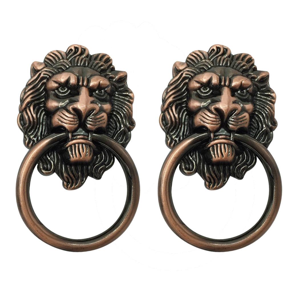 2x Lion Head Design Door Cabinet Drawer Cupboard Wardrobe Pull Ring Copper