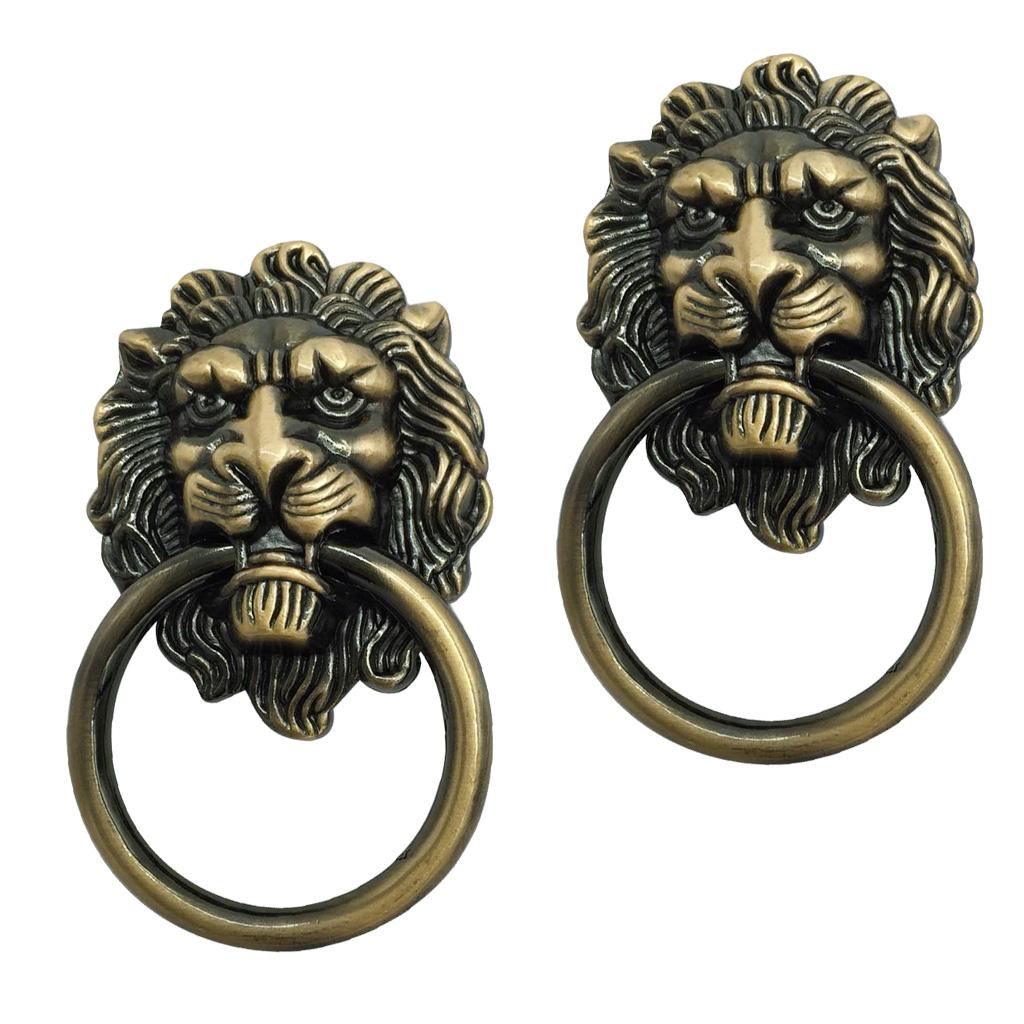 2x Lion Head Design Door Cabinet Drawer Cupboard Wardrobe Pull Ring Bronze
