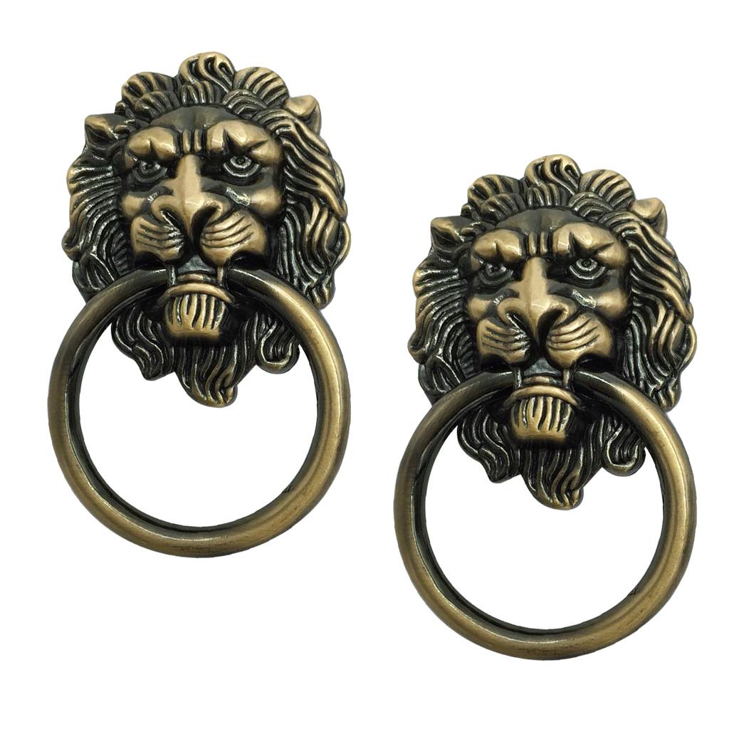 2x Lion Head Design Door Cabinet Drawer Cupboard Wardrobe Pull Ring Bronze