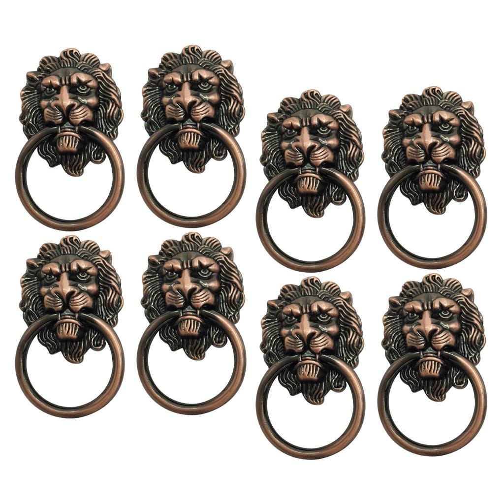 8x Lion Head Design Door Cabinet Drawer Cupboard Wardrobe Pull Ring Copper