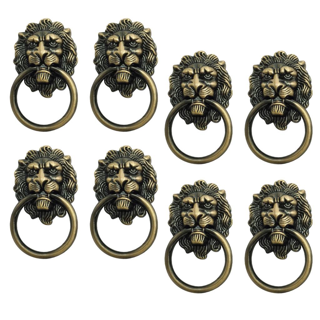 10x Lion Head Design Door Cabinet Drawer Cupboard Wardrobe Pull Ring Bronze