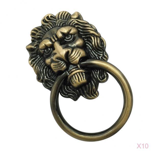 10x Lion Head Design Door Cabinet Drawer Cupboard Wardrobe Pull Ring Bronze
