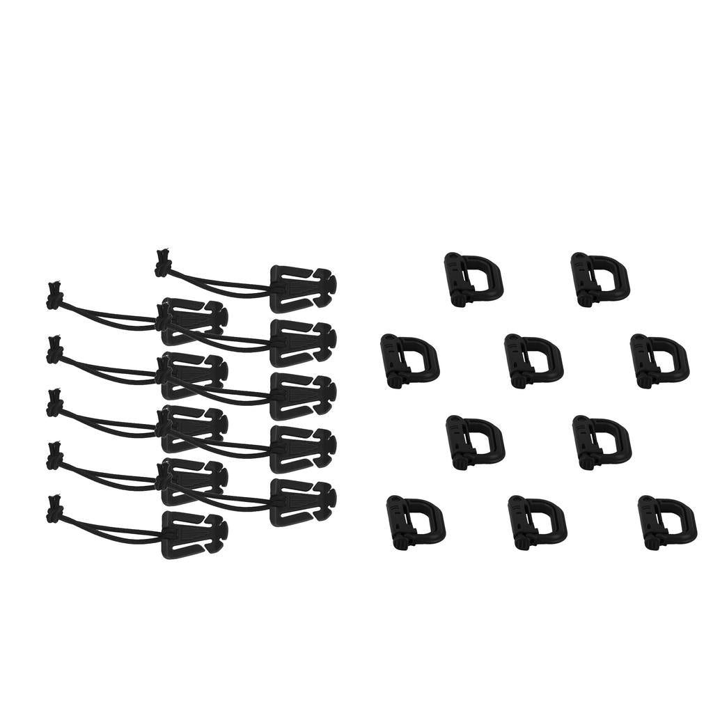 10pcs Nylon Carabiner Keychain Hook D Type Buckle + 10pcs Elastic Rope Clip