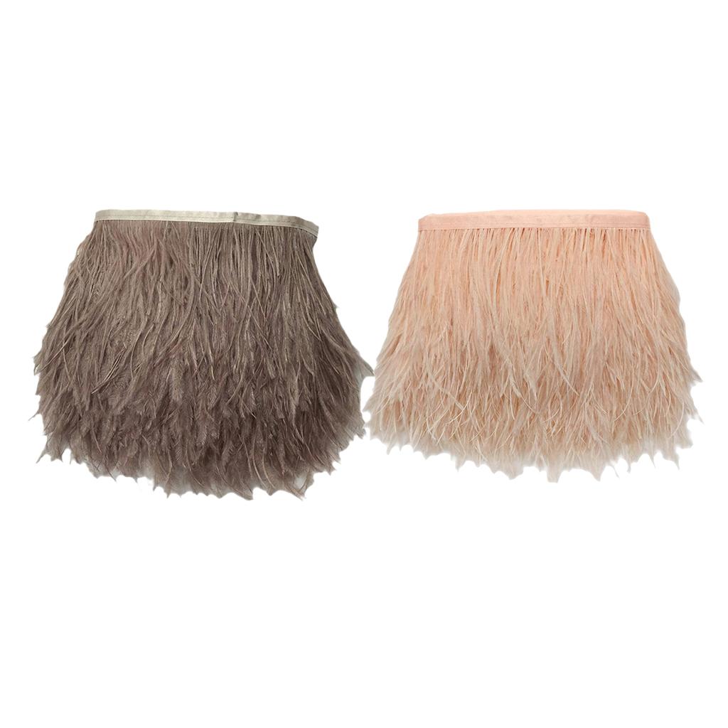 2 Pieces Ostrich Dyed Feather Fringe Sewing Trim for Craft Millinery Costume