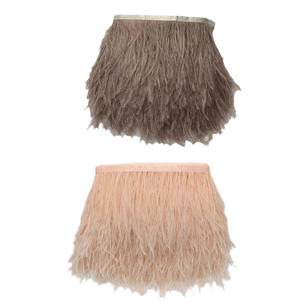 2 Pieces Ostrich Dyed Feather Fringe Sewing Trim for Craft Millinery Costume