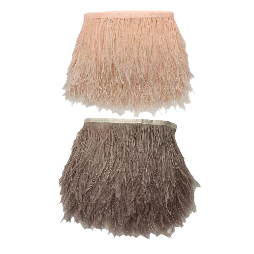 2 Pieces Ostrich Dyed Feather Fringe Sewing Trim for Craft Millinery Costume