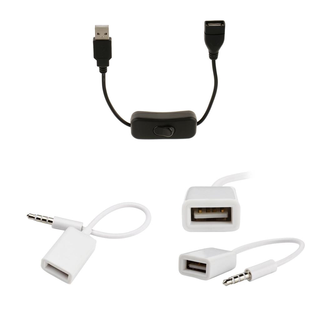 3.5mm Male Plug Jack to USB Female Cable+USB A Male to Female Switch On/Off