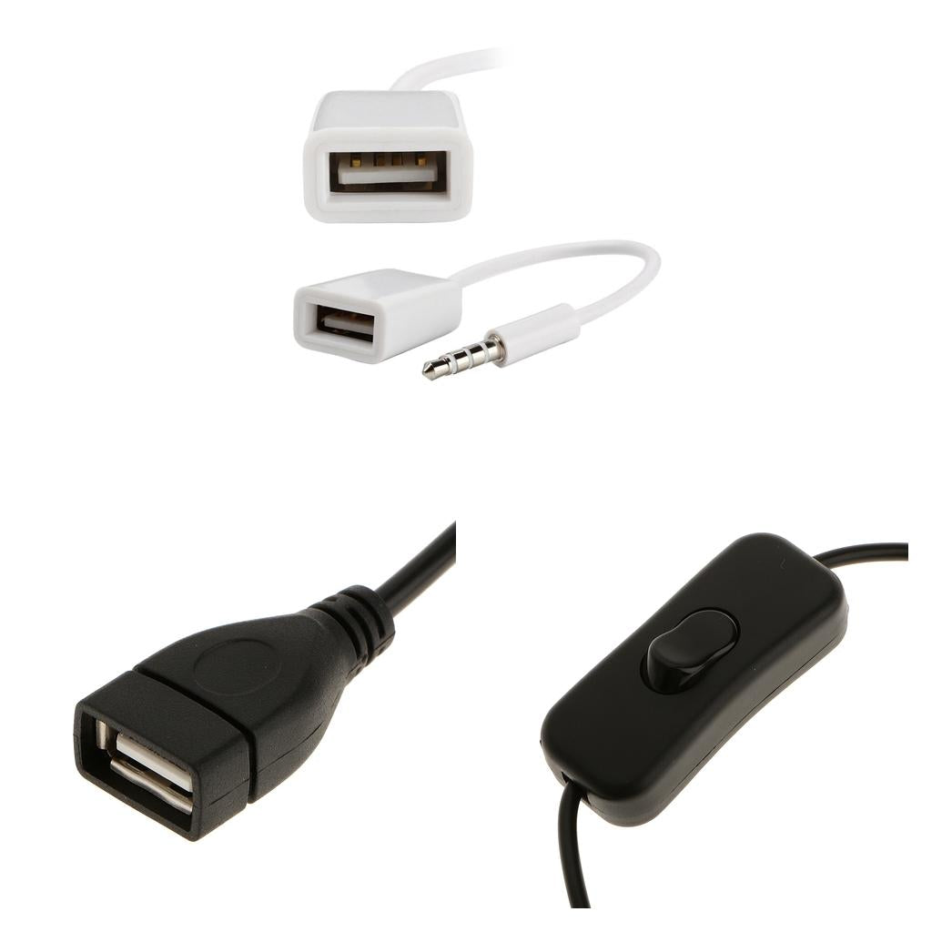 3.5mm Male Plug Jack to USB Female Cable+USB A Male to Female Switch On/Off