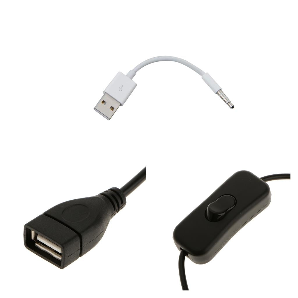 3.5mm Male Plug Jack to USB Male Cable+USB A Male to Female Switch On/Off