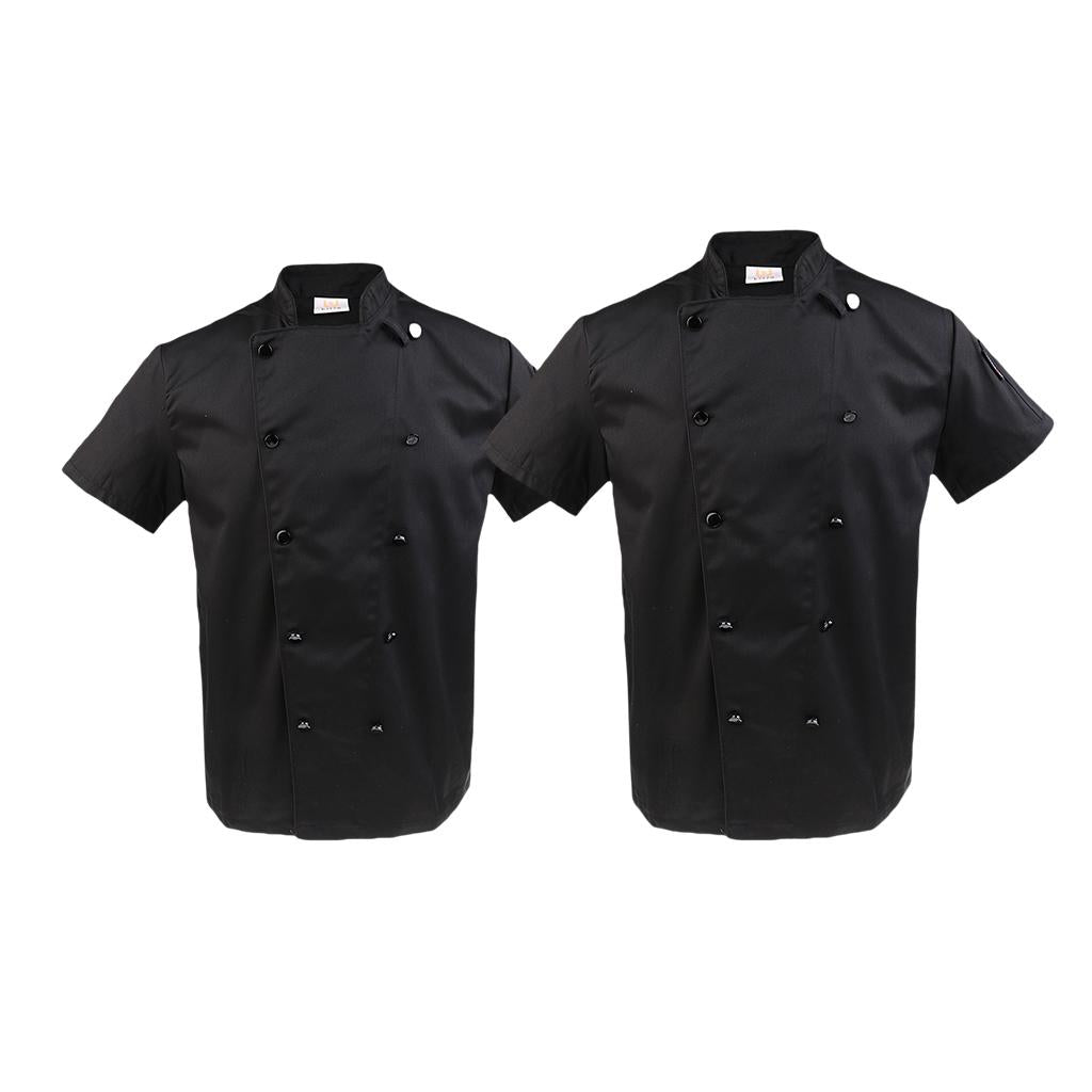 2/pack Unisex Adults Chef Coat Jacket Uniform Double Breasted Short Sleeve